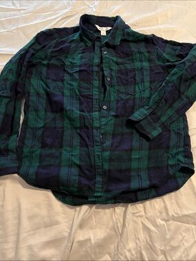 Old Navy Green and Navy Plaid Button-Down Shirt